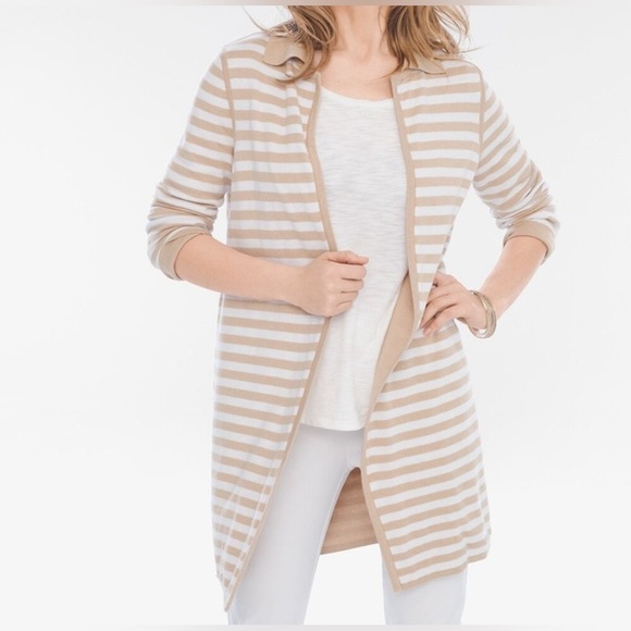 Chicos Solid-Striped Reversible Cardigan - Picture 1 of 8